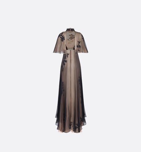 Langes Dior Dream Kleid Seidenchiffon in Schwarz und Nude